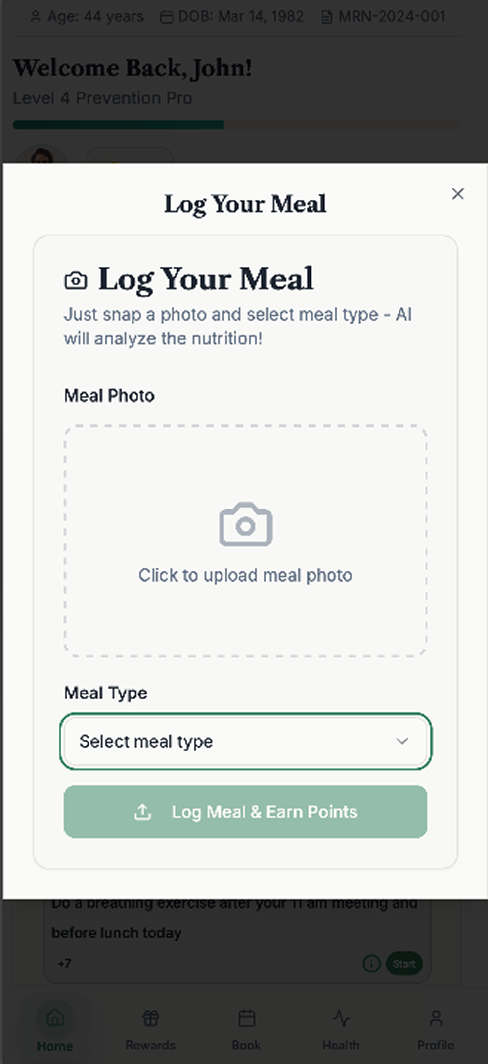 Scan Meal · manual form entry
