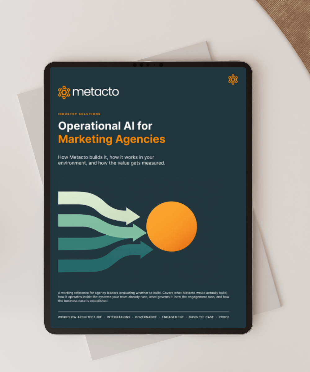 Operational AI for Marketing Agencies ebook shown on a tablet