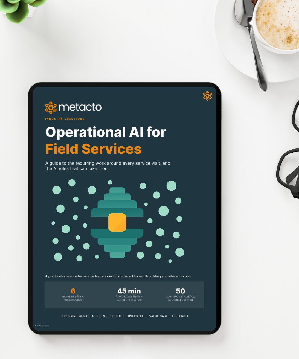Operational AI for Field Services ebook shown on a tablet